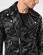 Strass Leather Biker Jacket Camouflage