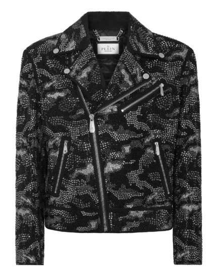 Strass Leather Biker Jacket Camouflage