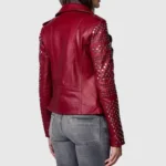 Women Burgundy Studded Leather Jacket