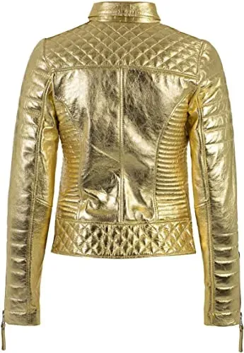 Women Gold Leather Jacket