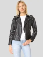 Women?s Studded Leather Motorcycle Jacket