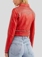 Women’s Studded Red Cropped Leather Jacket