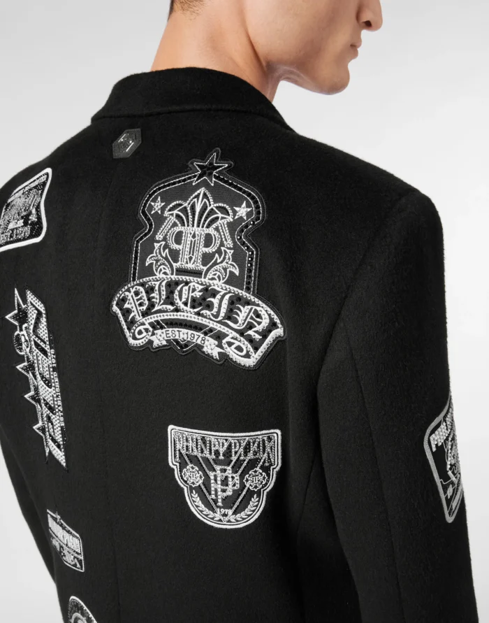 Wool Long Coat With Patches