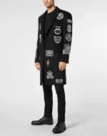 Wool Long Coat With Patches
