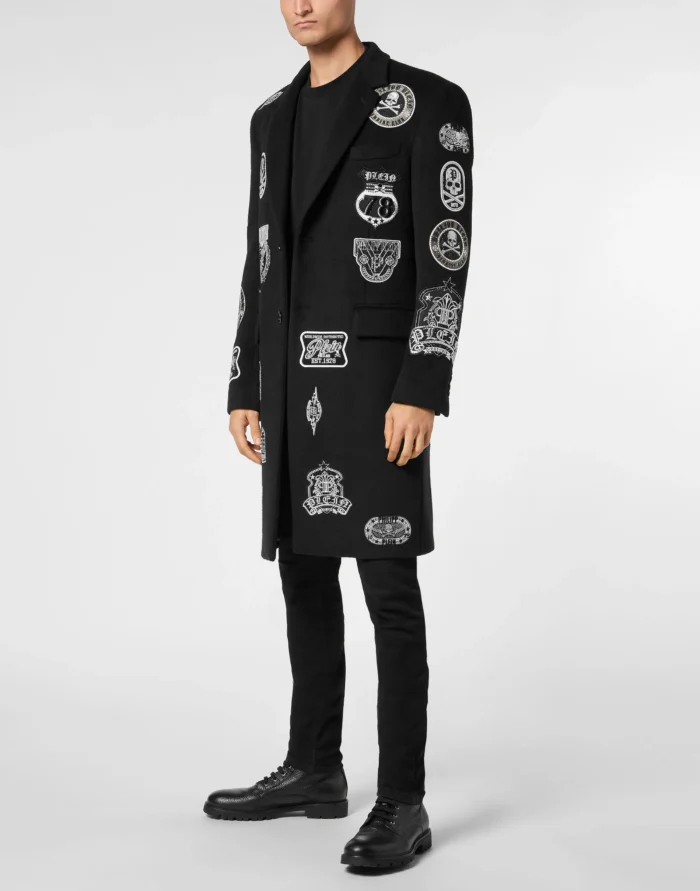 Wool Long Coat With Patches