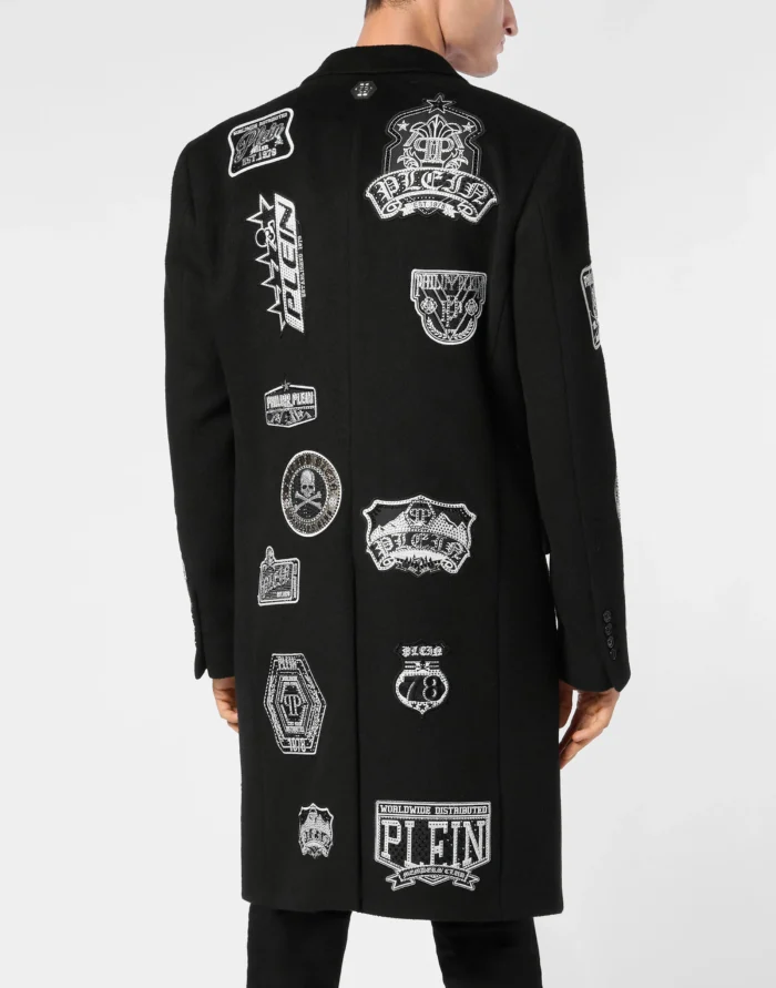 Wool Long Coat With Patches