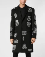 Wool Long Coat With Patches