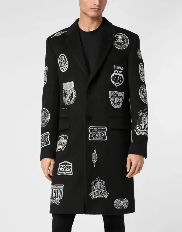 Wool Long Coat With Patches