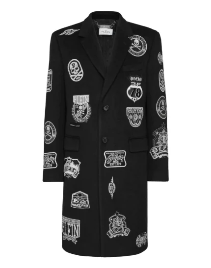 Wool Long Coat With Patches