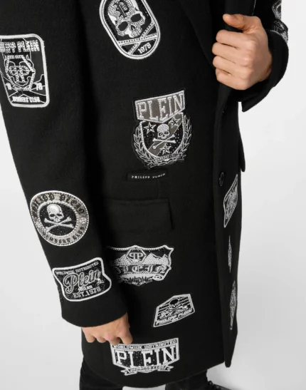 Wool Long Coat With Patches