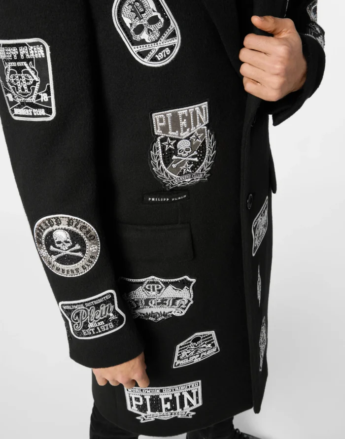 Wool Long Coat With Patches
