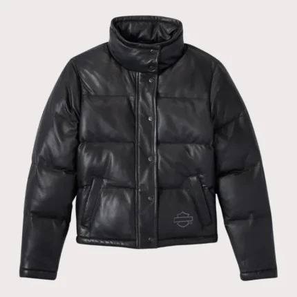 Harley Davidson Blacked Out Leather Puffer Jacket for Women