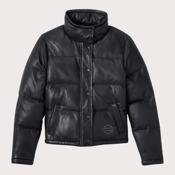 Harley Davidson Blacked Out Leather Puffer Jacket for Women