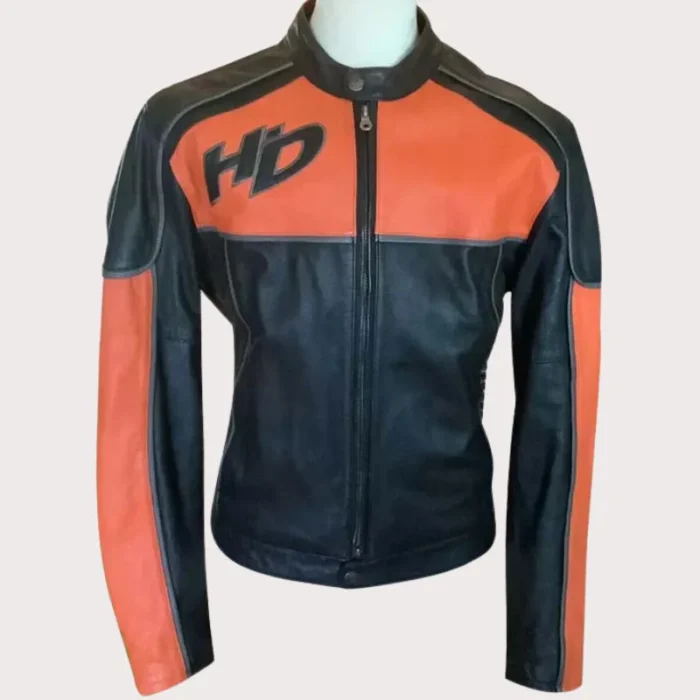 Harley Davidson Black and Orange Leather Jacket