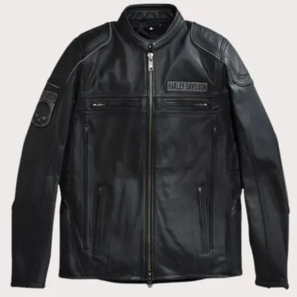 Men Harley Davidson Biker Leather Jacket with Skull Logo
