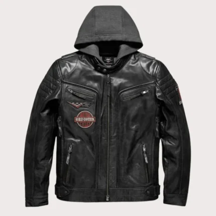 Men's Harley Davidson Distressed Slim Fit Motorcycle Biker Leather Jacket in Black