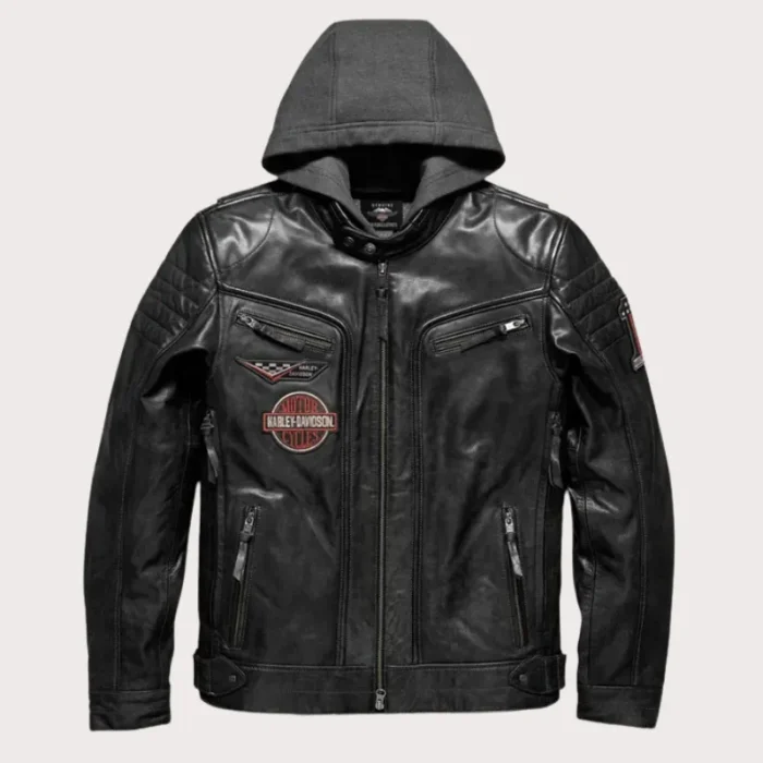 Men's Harley Davidson Distressed Slim Fit Motorcycle Biker Leather Jacket in Black