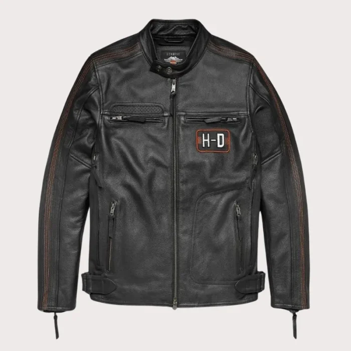 Men Writ Harley Davidson Black Biker Motorcycle Genuine Leather Jacket