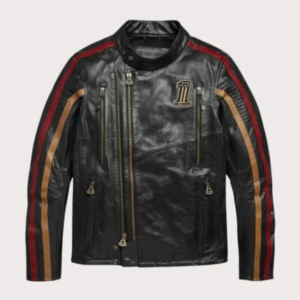 Harley Davidson Black Stripe Motorcycle Leather Jacket