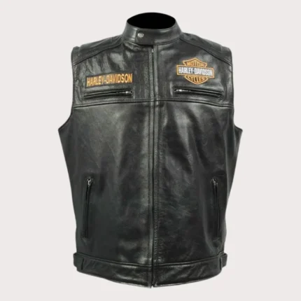 Harley Davidson Men's Black Biker Motorcycle Genuine Leather Vest