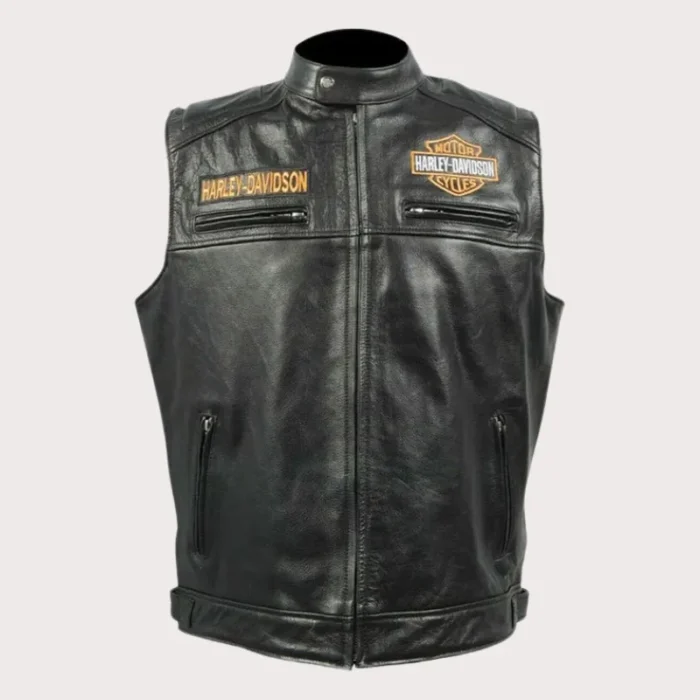 Harley Davidson Men's Black Biker Motorcycle Genuine Leather Vest