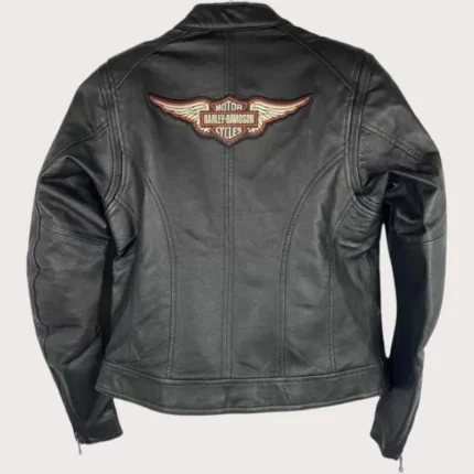 Harley Davidson Black Orange Logo Leather Jacket