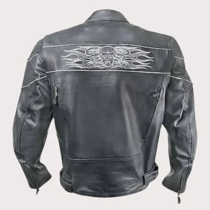 Men Harley Davidson Skull Cowhide Real Leather Motorcycle Jacket