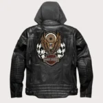 Men's Harley Davidson Distressed Slim Fit Motorcycle Biker Leather Jacket in Black