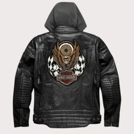 Men's Harley Davidson Distressed Slim Fit Motorcycle Biker Leather Jacket in Black