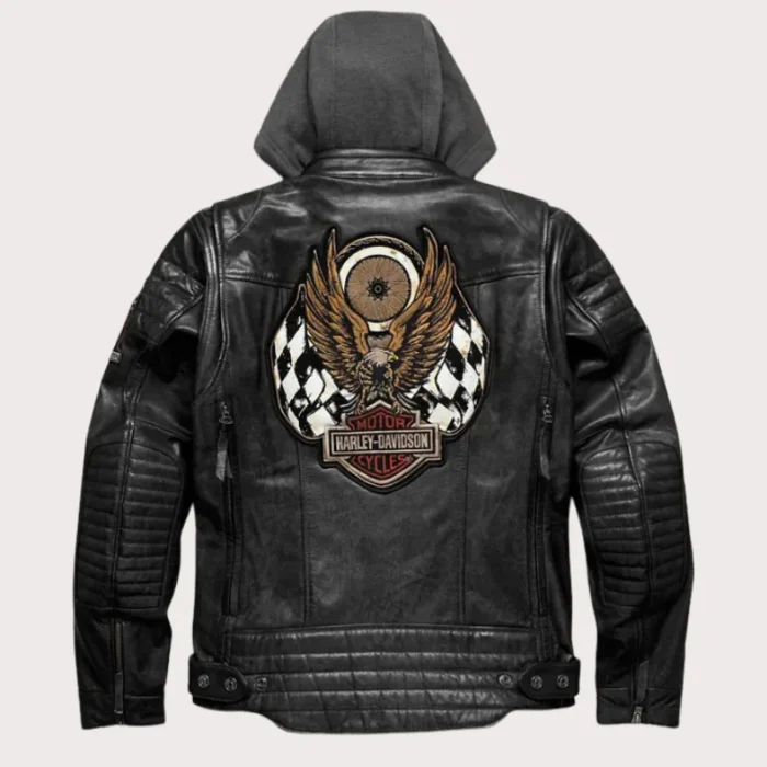 Men's Harley Davidson Distressed Slim Fit Motorcycle Biker Leather Jacket in Black