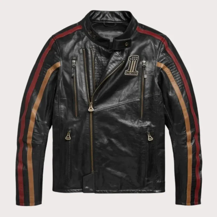 Harley Davidson Black Stripe Motorcycle Leather Jacket