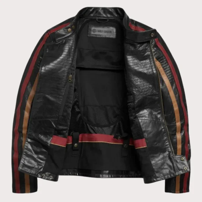 Harley Davidson Black Stripe Motorcycle Leather Jacket