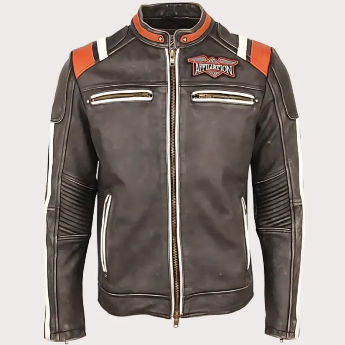 Affiliation Skull Embroidery Genuine Leather Motorcycle Jacket