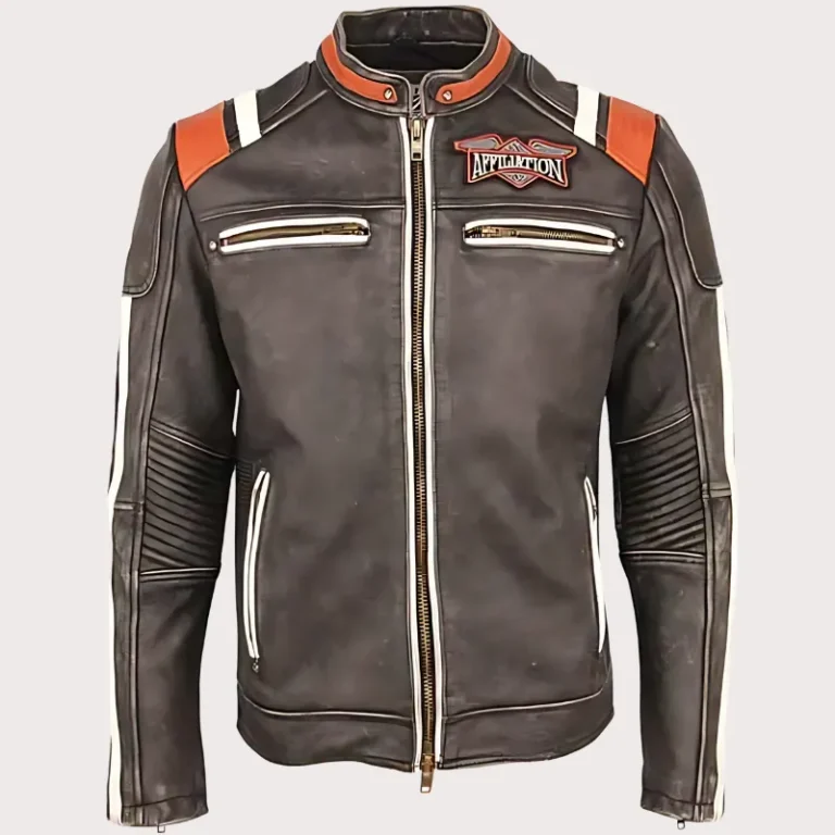 Affiliation Skull Embroidery Genuine Leather Motorcycle Jacket