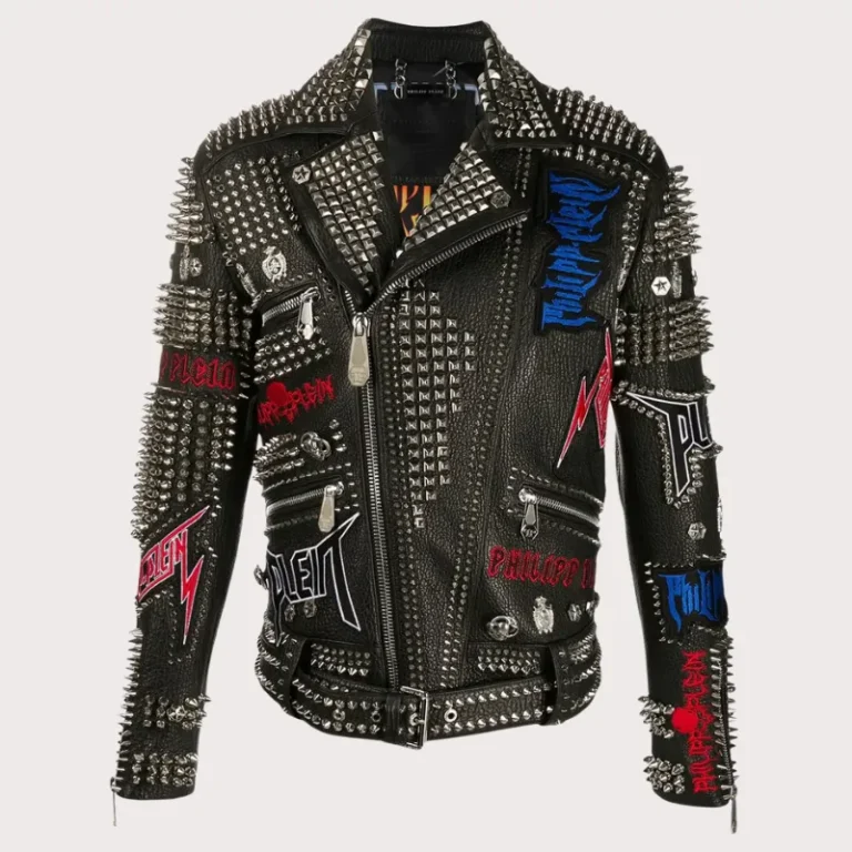 Biker Rock Studded and Embroidered Leather Jacket