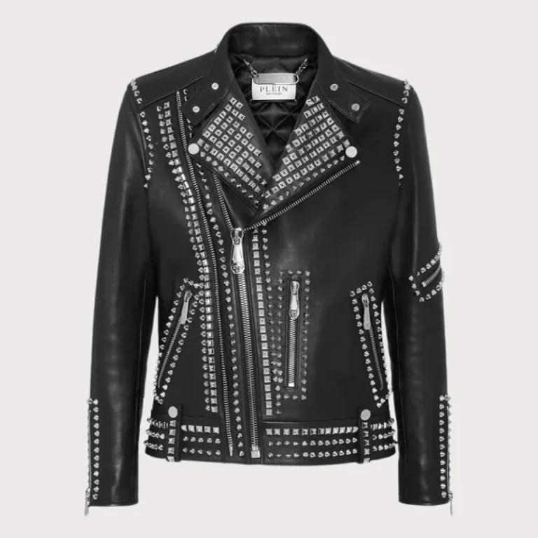 Biker Studded and Doberman Embroidered Leather Jacket