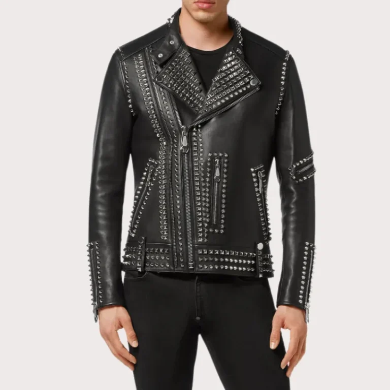 Biker Studded and Doberman Embroidered Leather Jacket