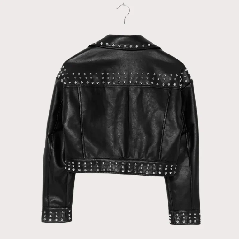 Black Cropped Leather Silver Studded Jacket