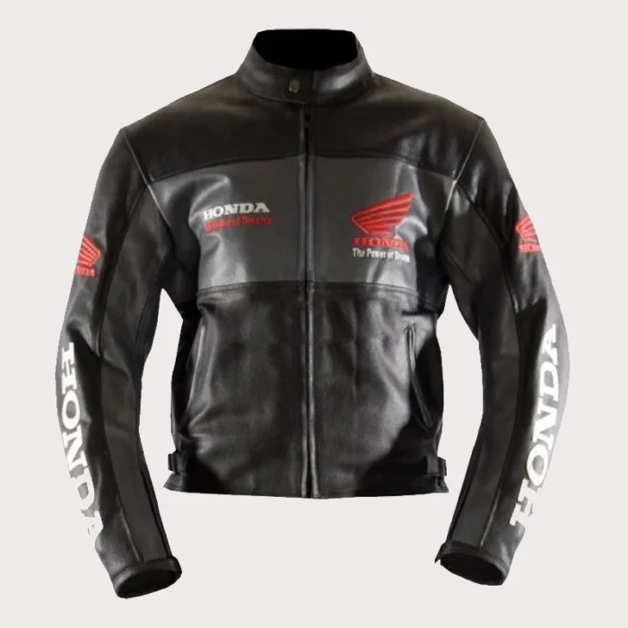 Black Honda Motorbike Cowhide Leather Jacket