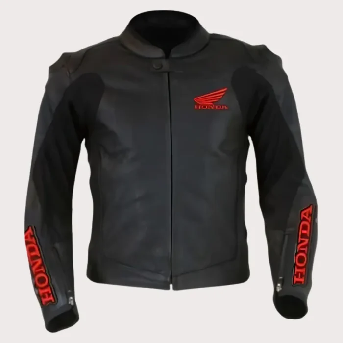 Black Honda Motorbike Style Leather Jacket