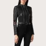 Black Lambskin Spike-Studded Biker Jacket