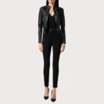 Black Lambskin Spike-Studded Biker Jacket
