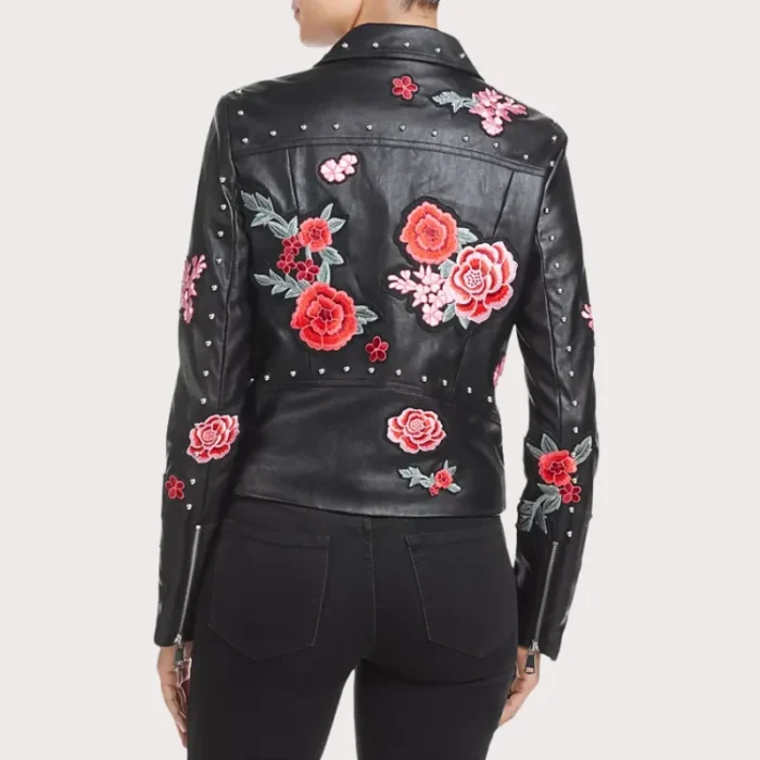 Embellished Silver Studded Embroidered Leather Jacket