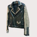 Handmade Black Leather Studded Punk Style Jacket For Women