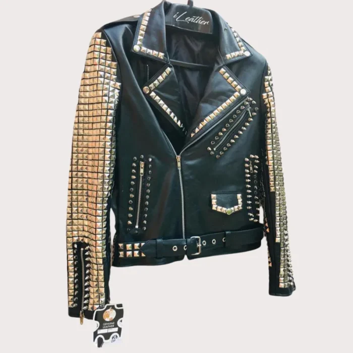 Handmade Black Leather Studded Punk Style Jacket For Women