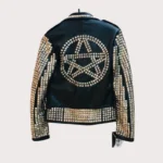 Handmade Black Leather Studded Punk Style Jacket For Women