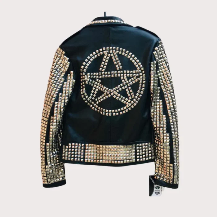 Handmade Black Leather Studded Punk Style Jacket For Women