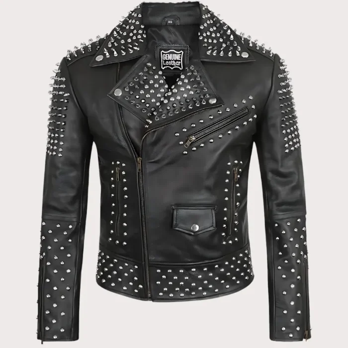 Handmade Men's Black Leather Studded Punk Style jacket