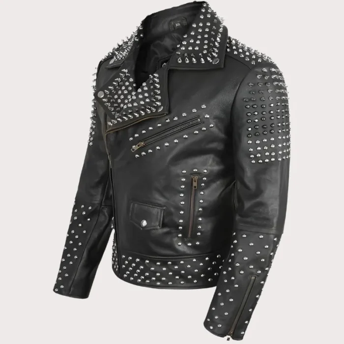 Handmade Men's Black Leather Studded Punk Style jacket