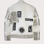 Handmade Mens White Leather Studded Phillip Plein Punk Style Jacket